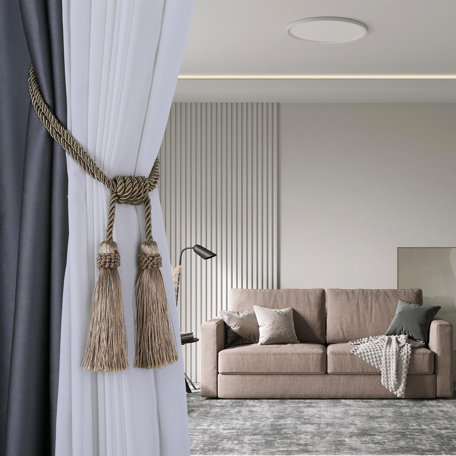 Fermatende magnetici per tende, confezione da 4, con nappa, moderni fermatenda fatti a mano, decorazione per tende e finestre