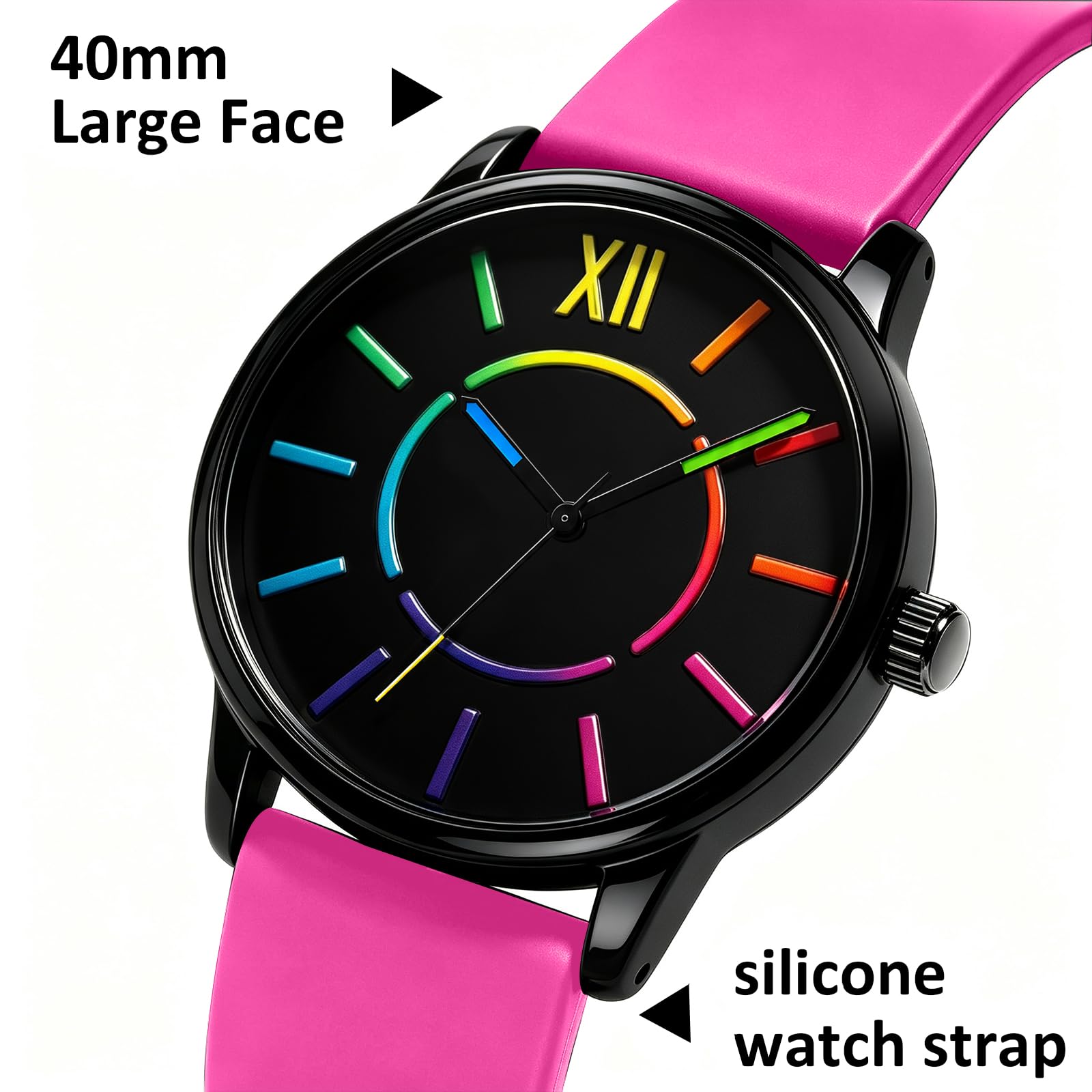 Bisley Armbanduhr für Damen und Herren, Regenbogenfarben, großes