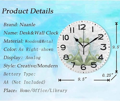 Miniatura 3 de Naanle Divertido reloj de pared redondo con diseño de rana haciendo yoga en flor de loto decorativo, 9.5 pulgadas, funciona con pilas, reloj de