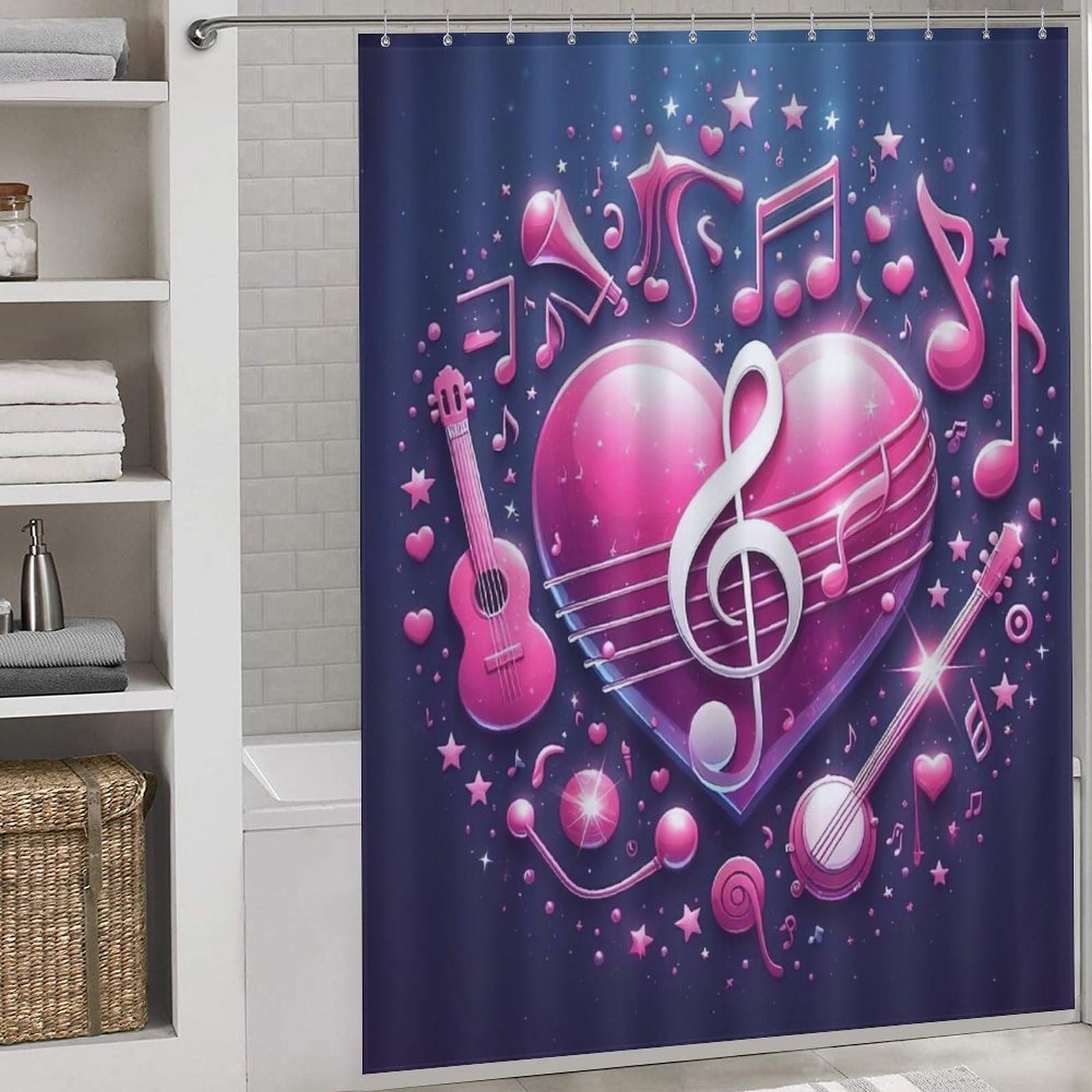 Rideau de douche note musicale 168x183 cm imperméable pour baignoire de salle de bain