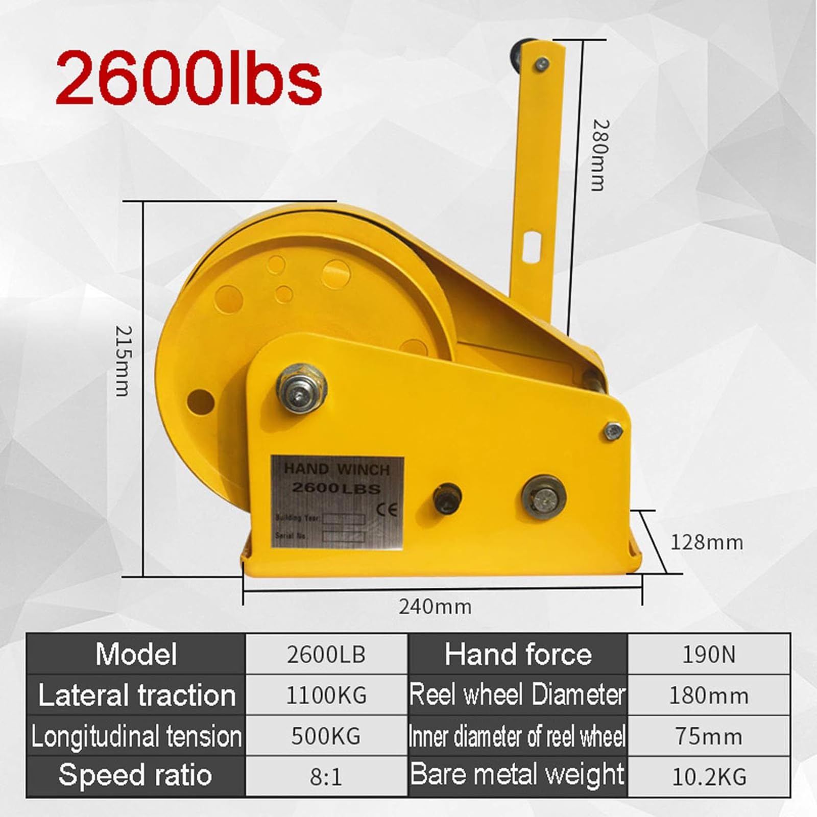 Cabrestante de mano basculante resistente de 2600 libras con extractor de cuerda de alambre experto y freno automático de dos vías, ideal para remolque, ATV, UTV, barcos y más