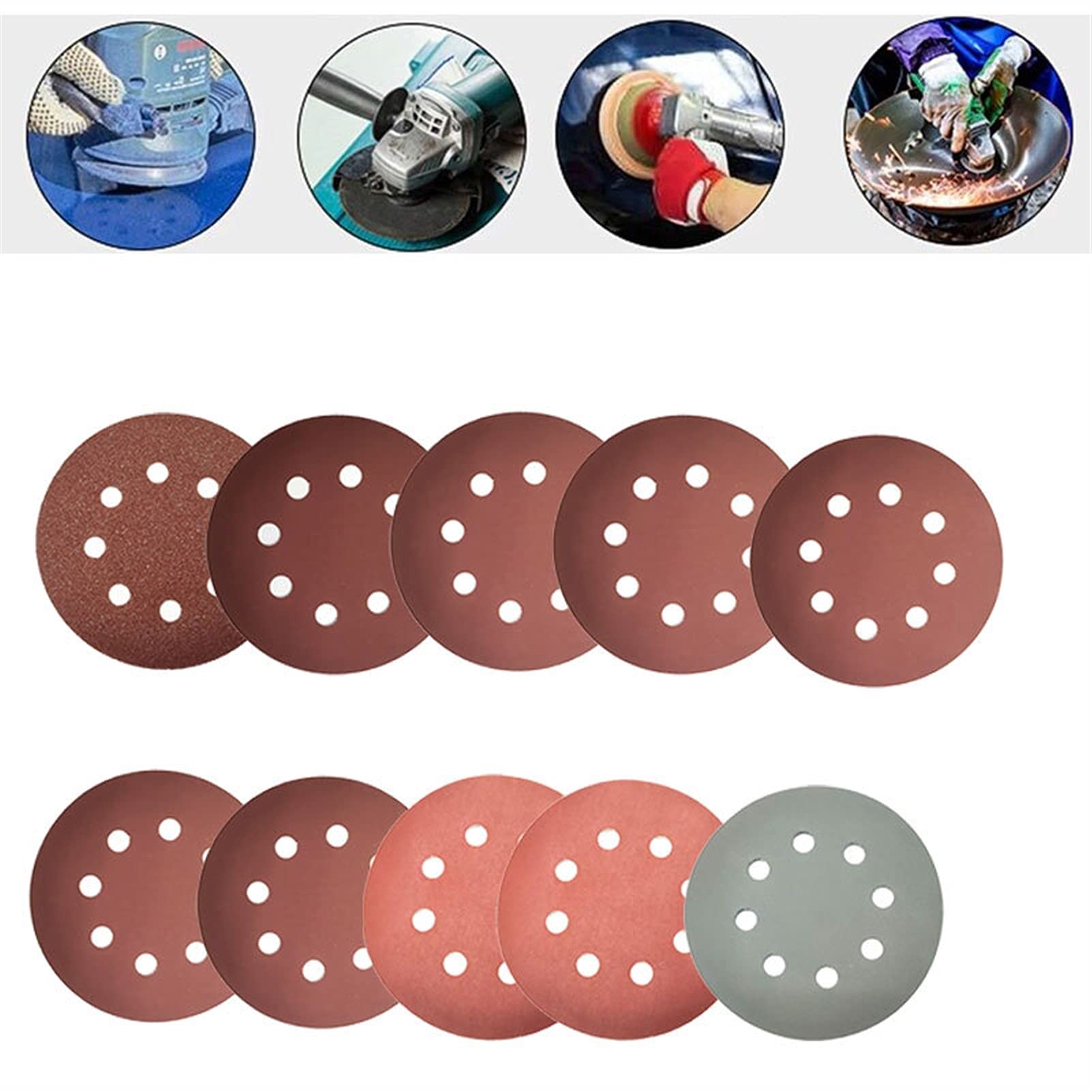Disco de Lija 50 unids o 100 unids de 125 mm Discos de Lijado de Forma Redonda Papel de Lija Ocho Orificio Hojas de Arena Grit 80 a 3000 Hook and Loop Sanding Disc(100 PCS)