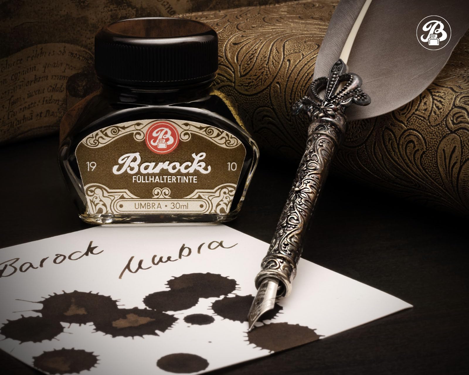 Barock 1910 Atrament do piór wiecznych Umbra z konwerterem, 30 ml, brązowy