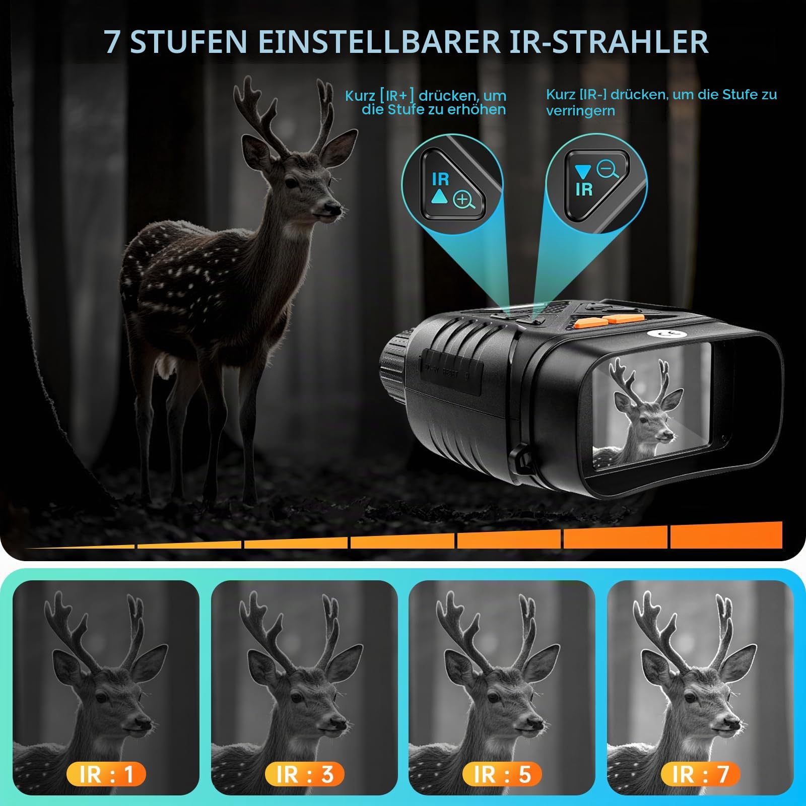 Nachtsichtfernglas für Erwachsene, 10X Digitalzoom 7X Infrarot, 64 GB TF-Karte, für Camping und Wildtierbeobachtungen