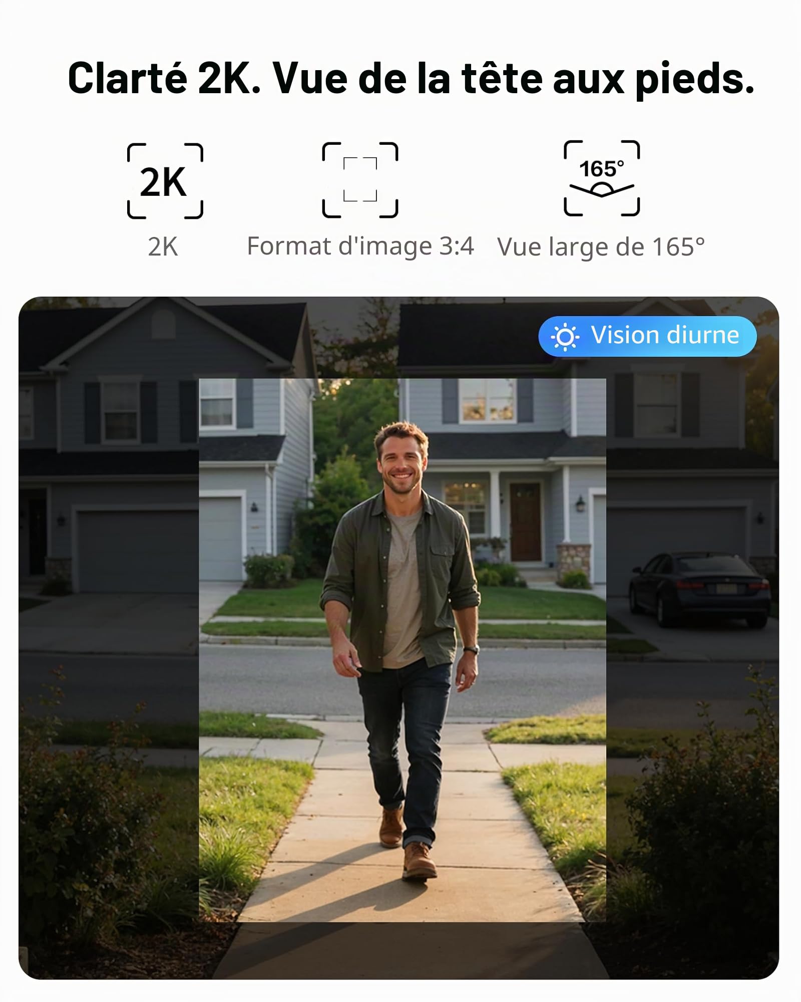 Aqara Sonnette Vidéo G400 avec Carillon, PoE/WiFi, HomeKit Secure Video, Vue Tête-aux-Pieds 2K, Wi-Fi 6 2,4/5 GHz, Compatible avec Alexa/Google/SmartThings, Détection locale, Enregistrement 24/7, IP65