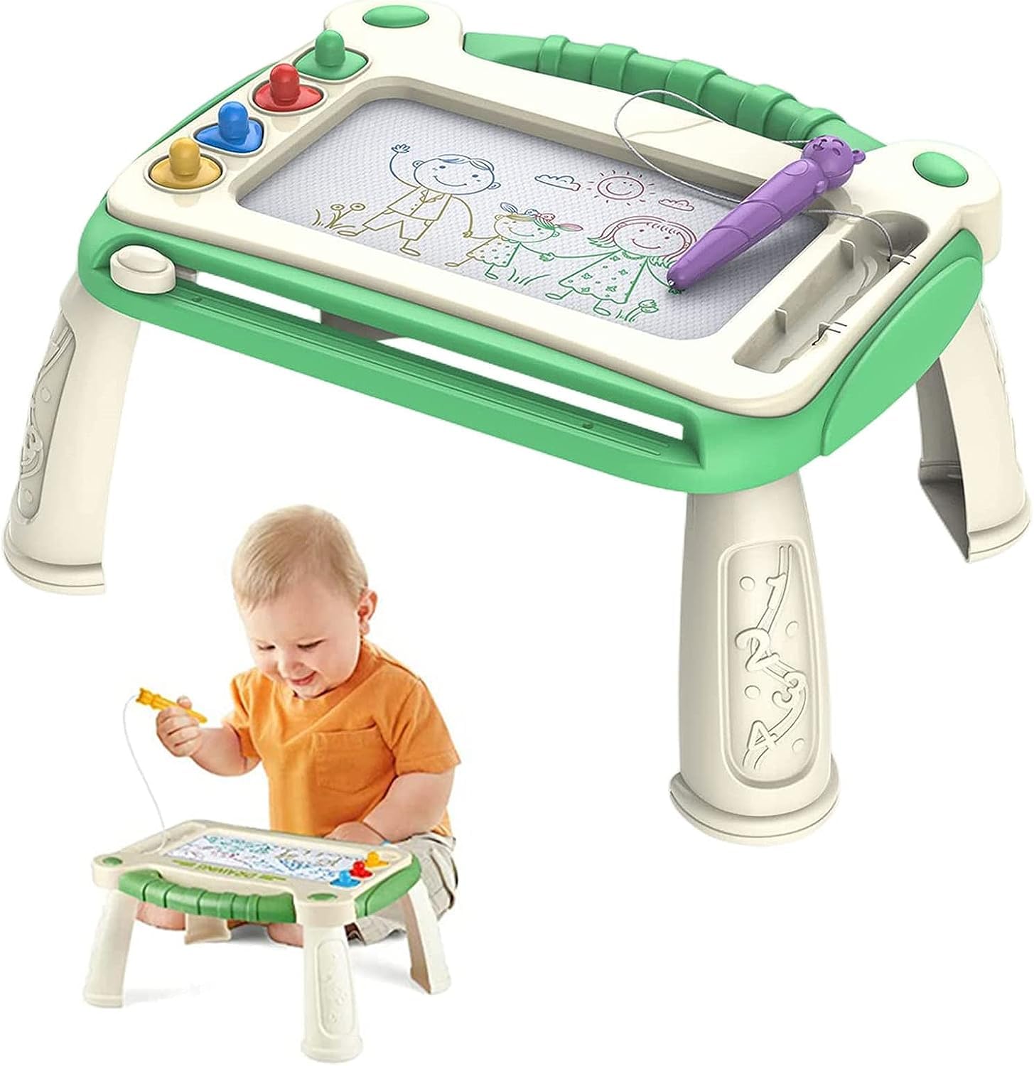 Ecomberg Magnetic Drawing Board Table with Stamps & Pen Colorful Erasable Writing Sketching Pad for Toddlers Learning Toys - Education Doodle Toys for 1 2 3 4-Year-Old Kids, Birthday Gift (Green)