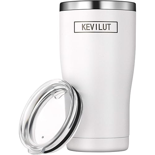 KEVILUT Stainless Steel Tumbler, Travel Mug, Tumbler Cups, Stainless Steel Coffee Mug with Lid, Double Wall Tumbler, 20 oz Tumbler - White