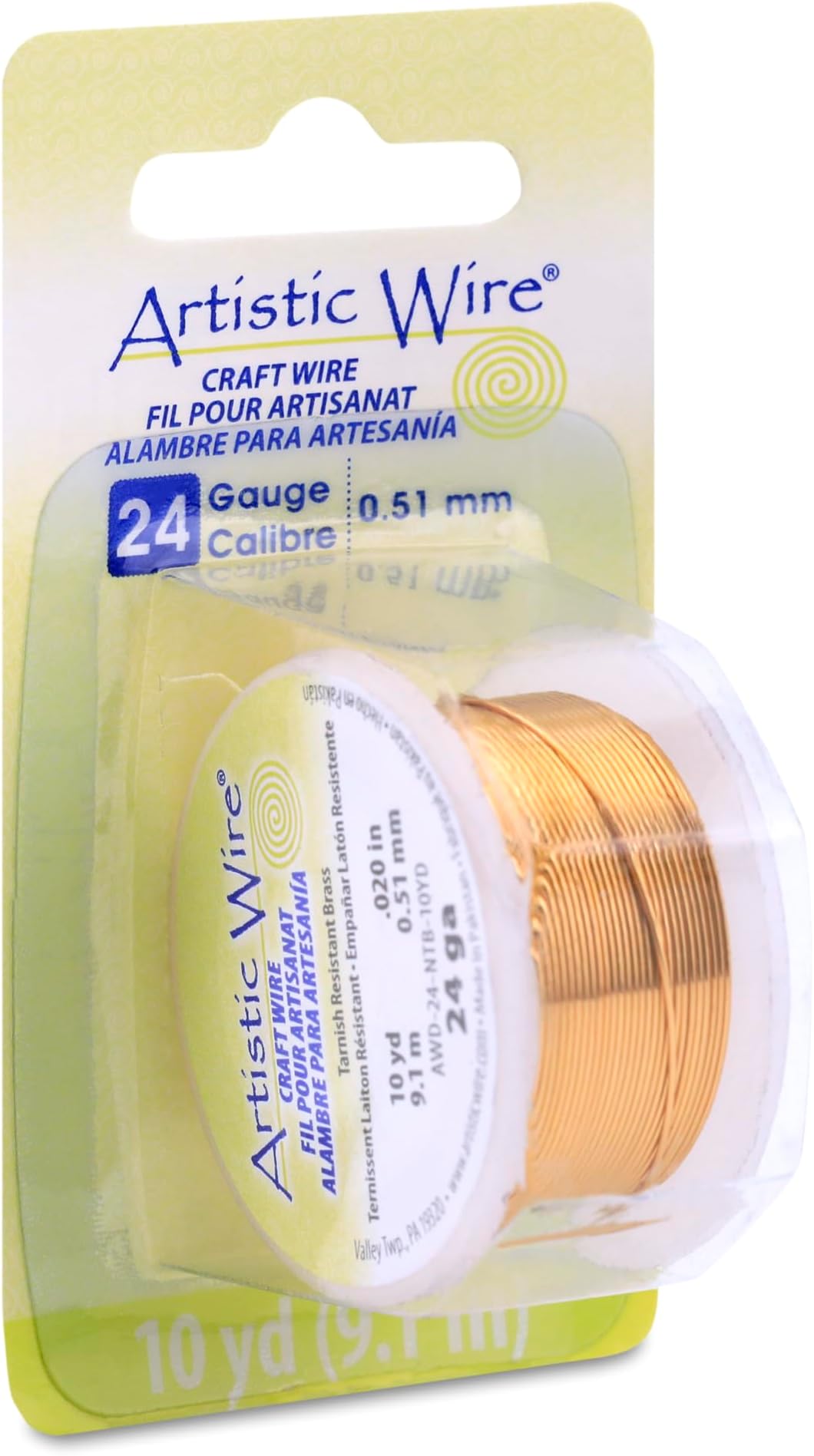 Artistic Wire, 24 Gauge Tarnish Resistant Brass Craft Wire, 10 yd