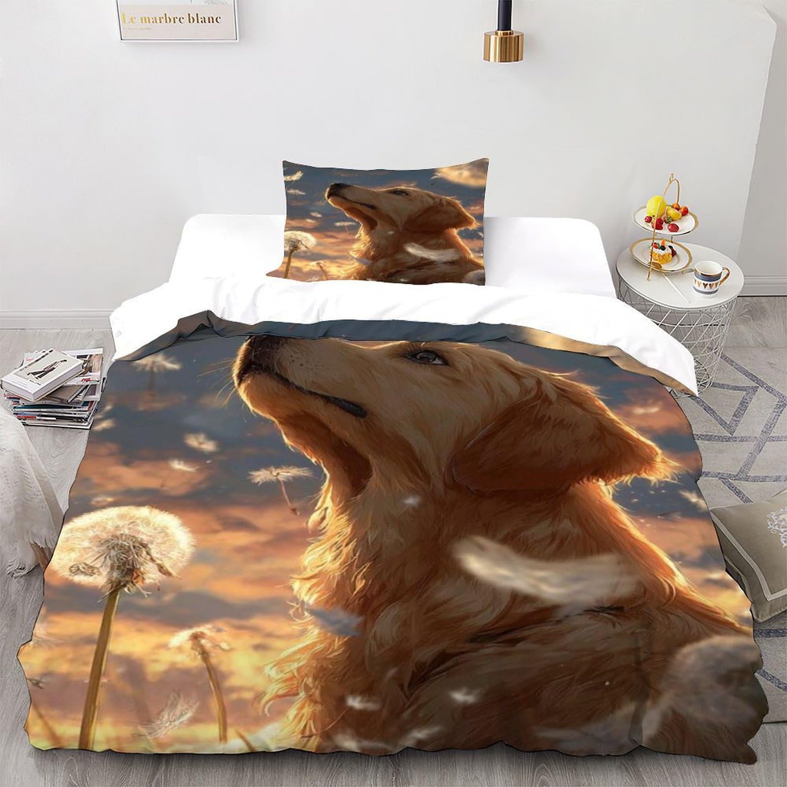 Housse de couette chien pissenlit parure de lit microfibre respirante 135x200 lit simple