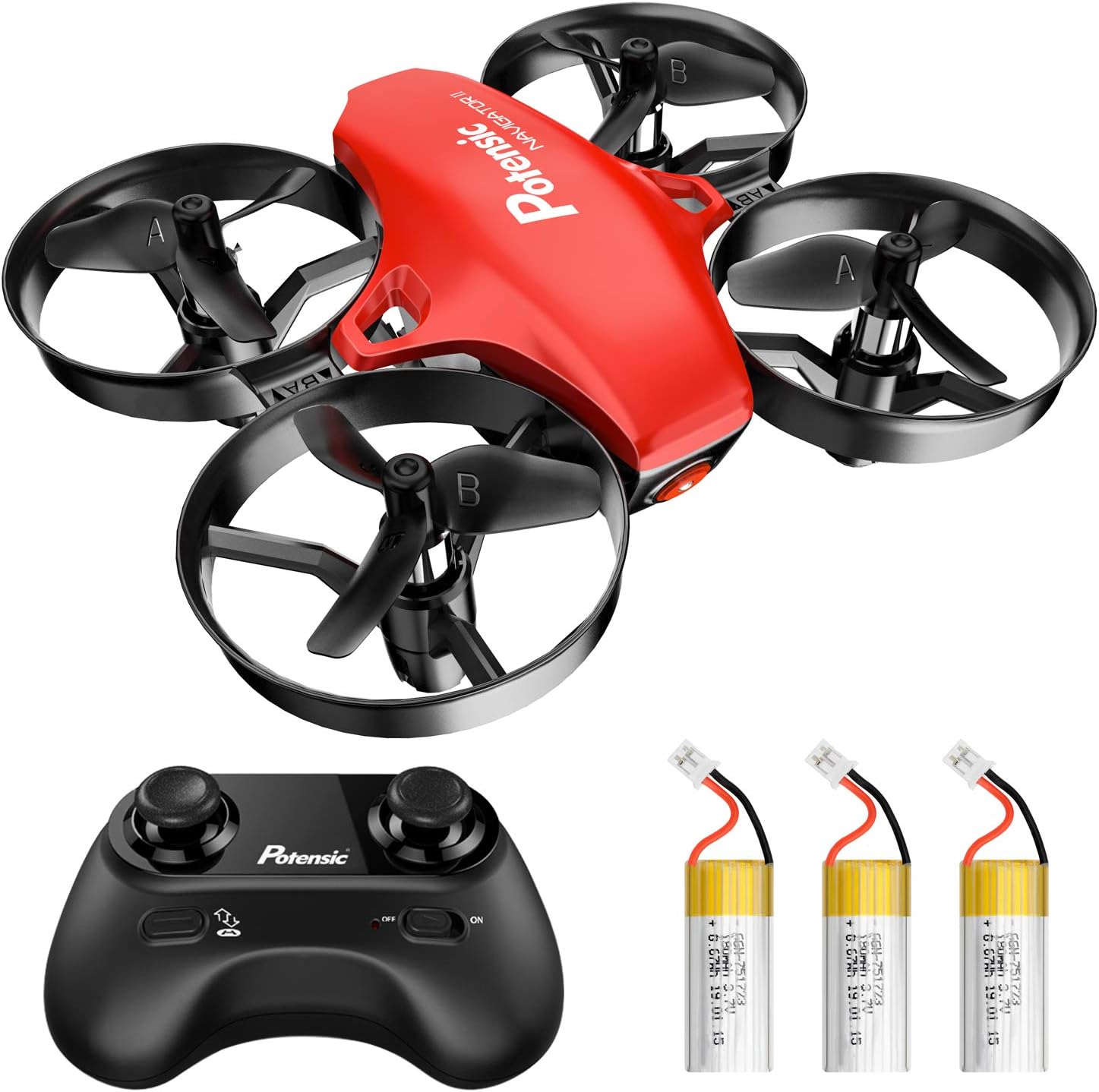 Potensic Mini Drone, Upgraded A20 RC Nano Quadcopter 2.4G 6 Axis, Altitude Hold Function, Headless Mode Safe and Stable Flight, Extra Batteries and Remote Control Drone for Beginners & Kids -Red