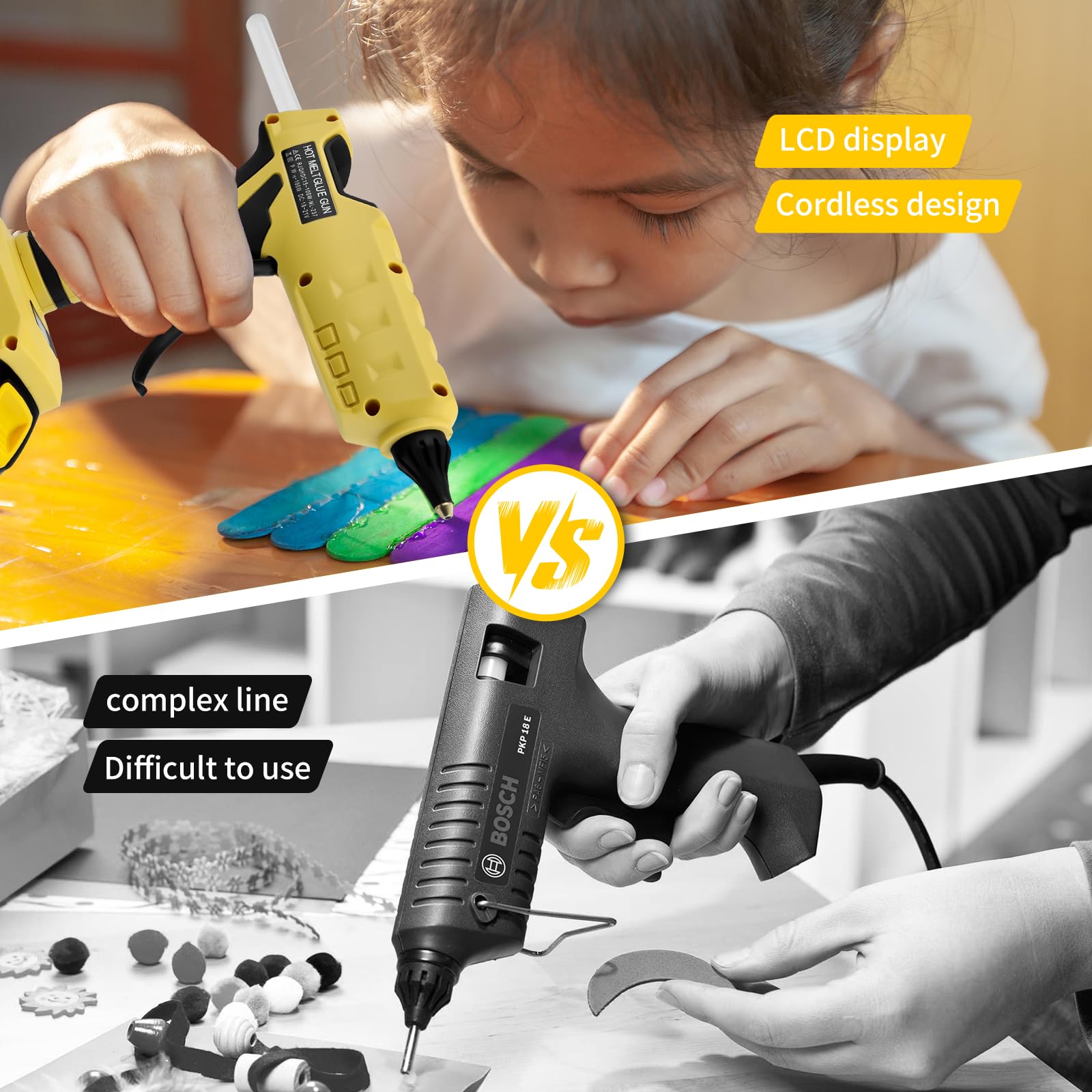 Pistola per colla a caldo senza fili per DeWalt, batteria da 20 V, 100 W, LED digitale, senza fili, con 10 bastoncini di colla, pistola per colla portatile resistente per fai da te, artigianato (senza