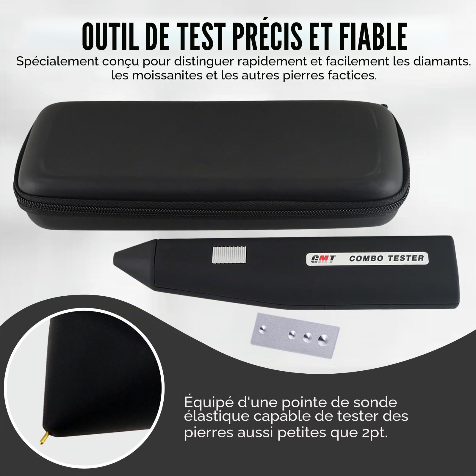 Professional Kit de Testeur de Bijoux à 2 Points - Test Précis de Diamants, Moissanite, Métaux et Pierres Précieuses - Dispositif de Test de Haute Précision pour Bijoutiers Débutants et Experts