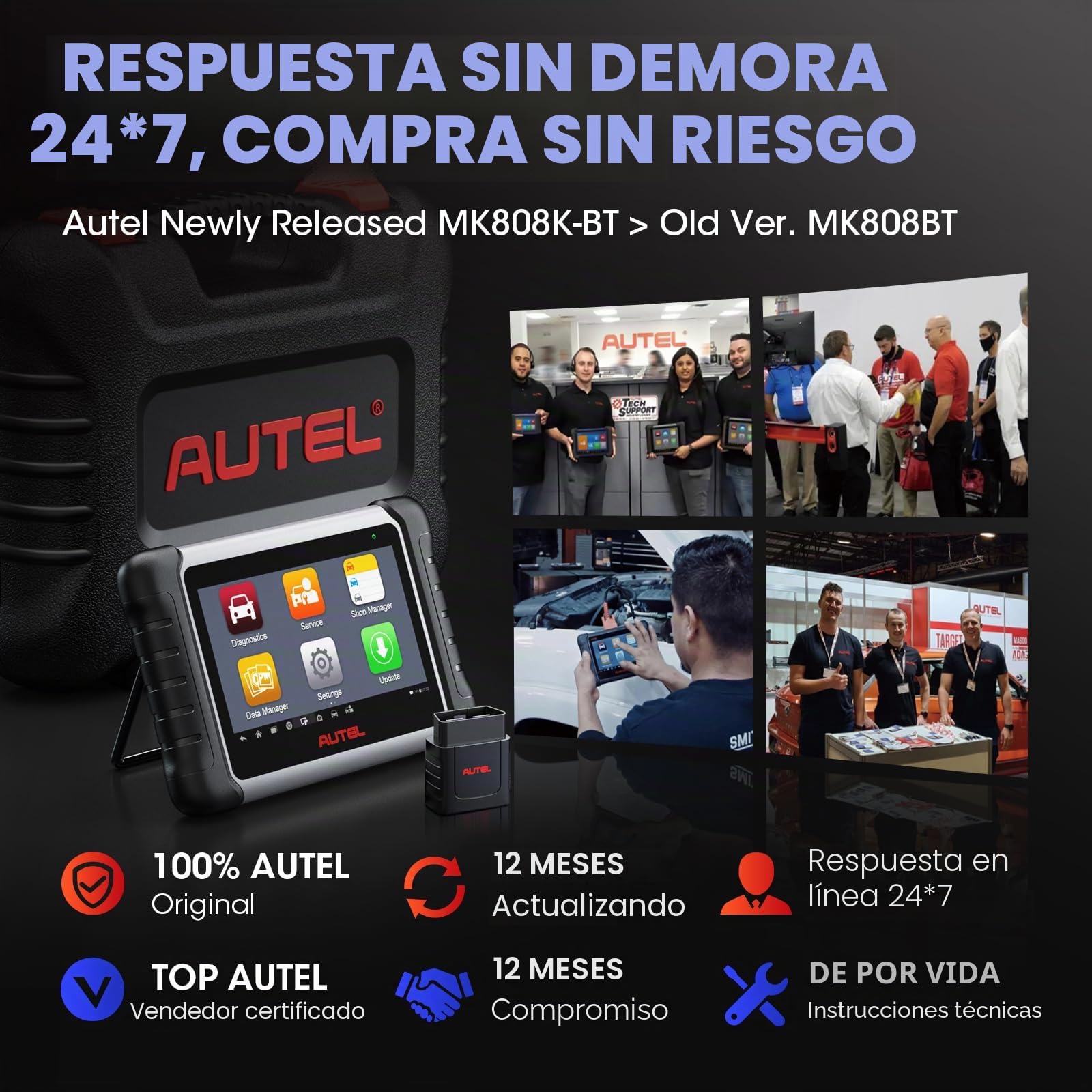 Autel MaxiCOM MK808K-BT OBD2 Diagnosis Coche, 2026 Bidireccional como MK900BT MK808BT Pro, BT Ver.de MX808S MK808S MX900 MK900, Prueba Activa,28+ Servicio, Diagnóstico Todos Los Sistemas,Soporte BT506