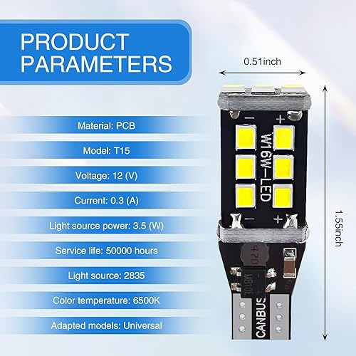 Miniatura 2 de Flygun 4 luces LED T15 de marcha atrás decodificadas para automóvil, luz de freno de señal de giro brillante 2835-15smd, W16W 912 921 906 Reemplazo