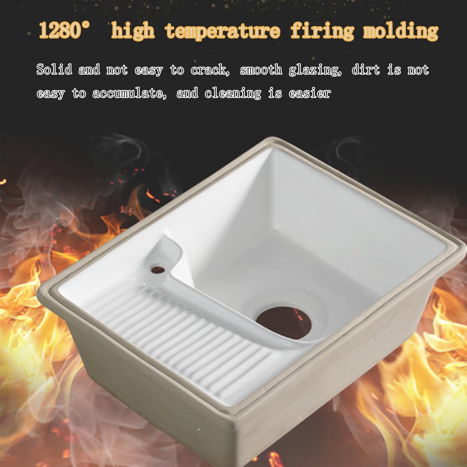 Lavabo de baño rectangular de cerámica blanca，Pila lavadero con tabla de lavar，fregadero multifuncional con grifo，Equipado con grifo extraíble y tabla de lavar, adecuado para cocina, mesa de trabajo,
