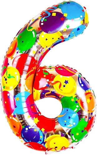 Globo de 40 pulgadas con estampado surtido de número 6, decoración de fiesta de cumpleaños hawaiana tropical de Mylar grande para niñas, suministros