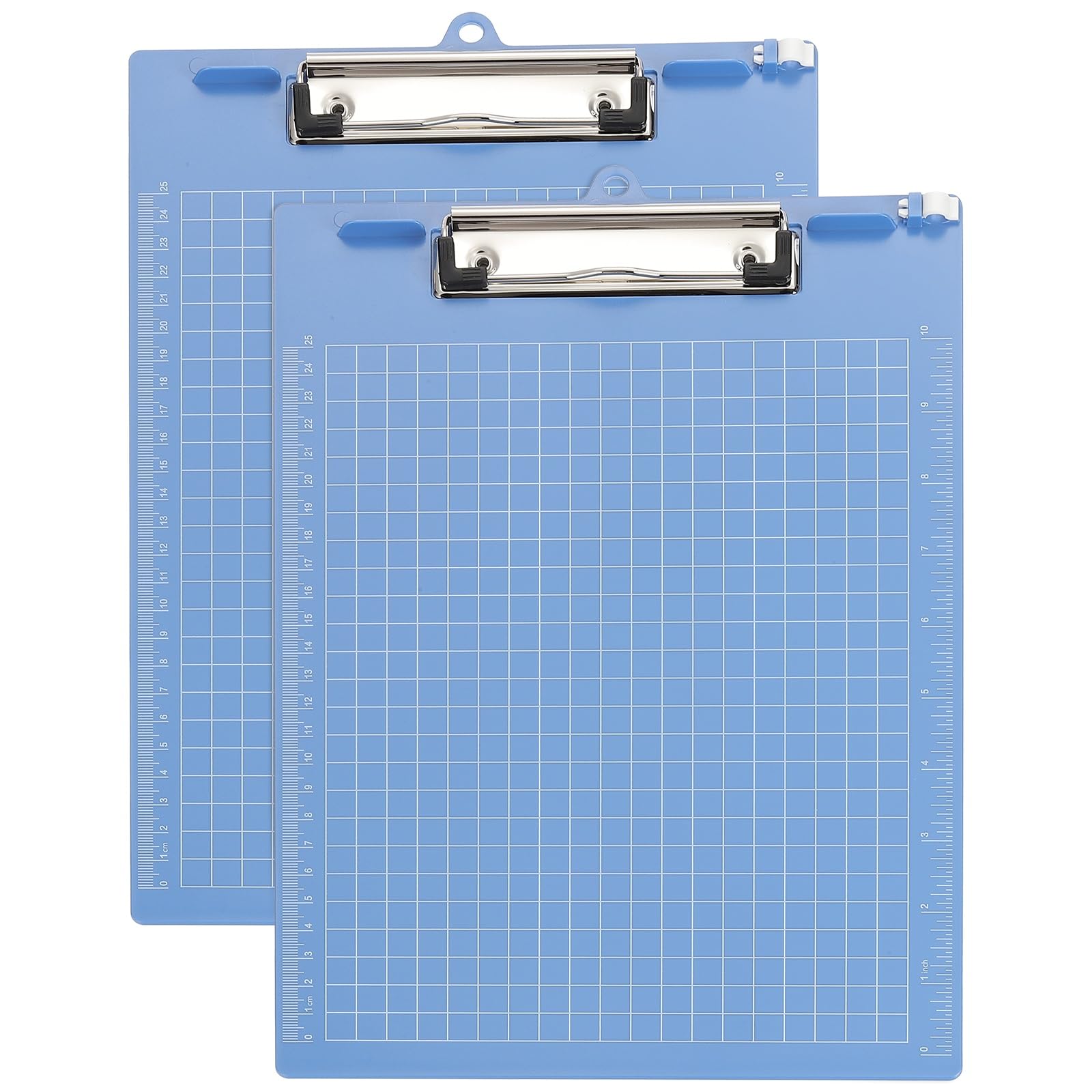 M&G 2 Pcs Plastic Clipboards 12.9 x 9.3 Inch, Ruler Clip Boards with Low Profile Metal Clip Holds 110 Sheets of A4 Letter Size Paper for Office Classroom, Blue