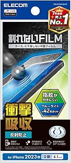 エレコム iPhone15 フィルム 衝撃吸収 ブルーライトカット付き 42% アンチグレア 反射防止 指紋防止 抗菌 クリア PM-A23AFLBLPN