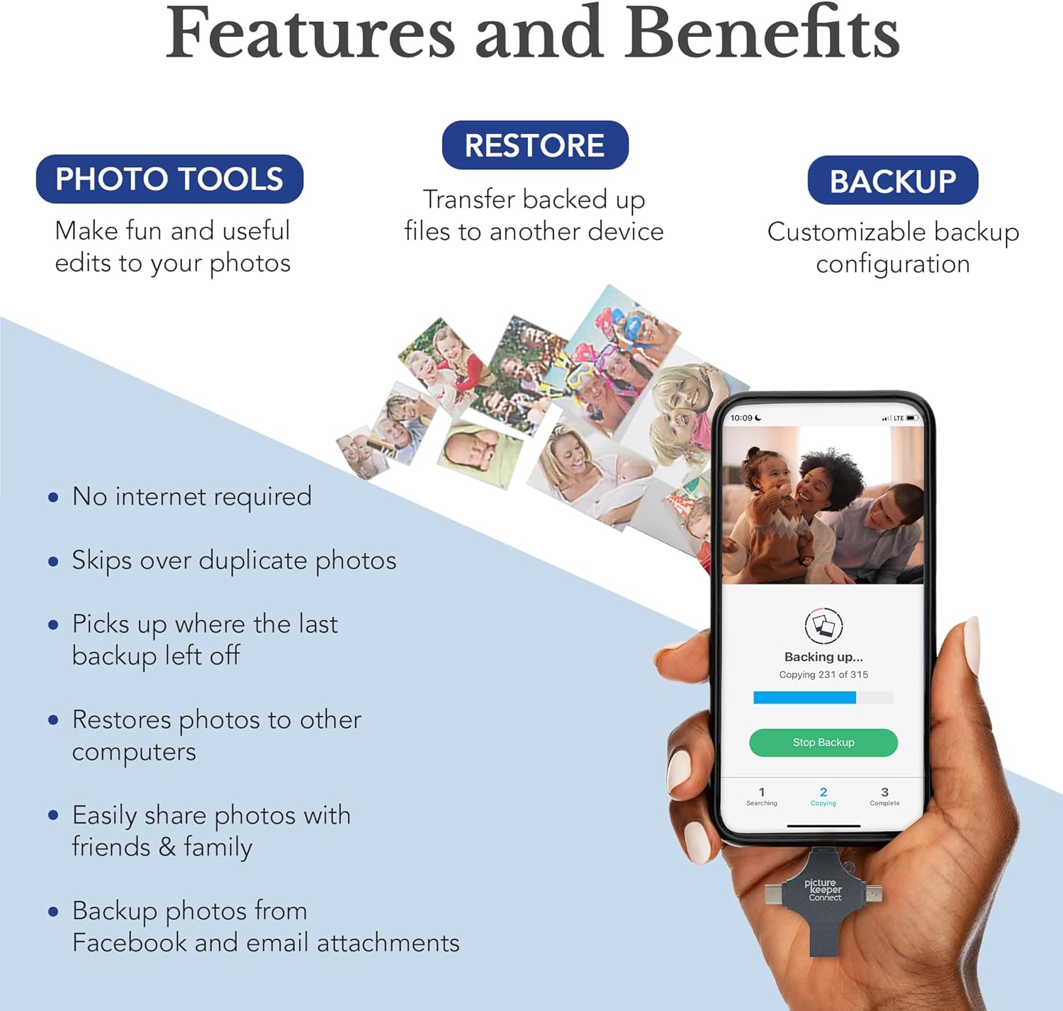 Picture Keeper Connect for iPhone, Android, USB-C, PC & Mac - 64GB USB Backup for Photos, Videos, Contacts, Flash Drive Memory Backup - 64GB, Silver