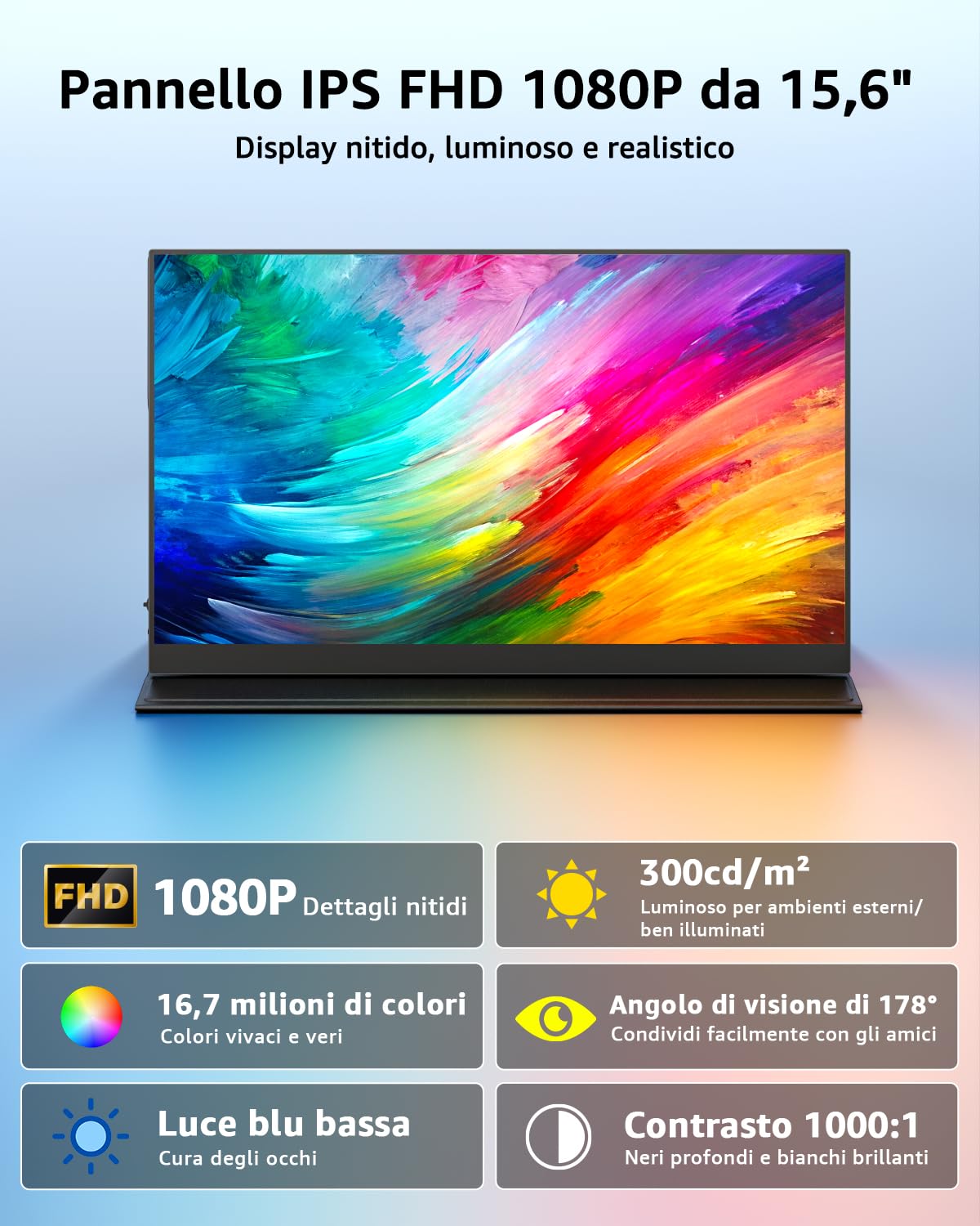 Yodoit Monitor Portatile da 15,6" con display IPS FHD 1920x1080P | Connettività USB-C e HDMI, altoparlanti integrati, con Smart Cover, per laptop, PC, Mac, PS3/4/5, Xbox