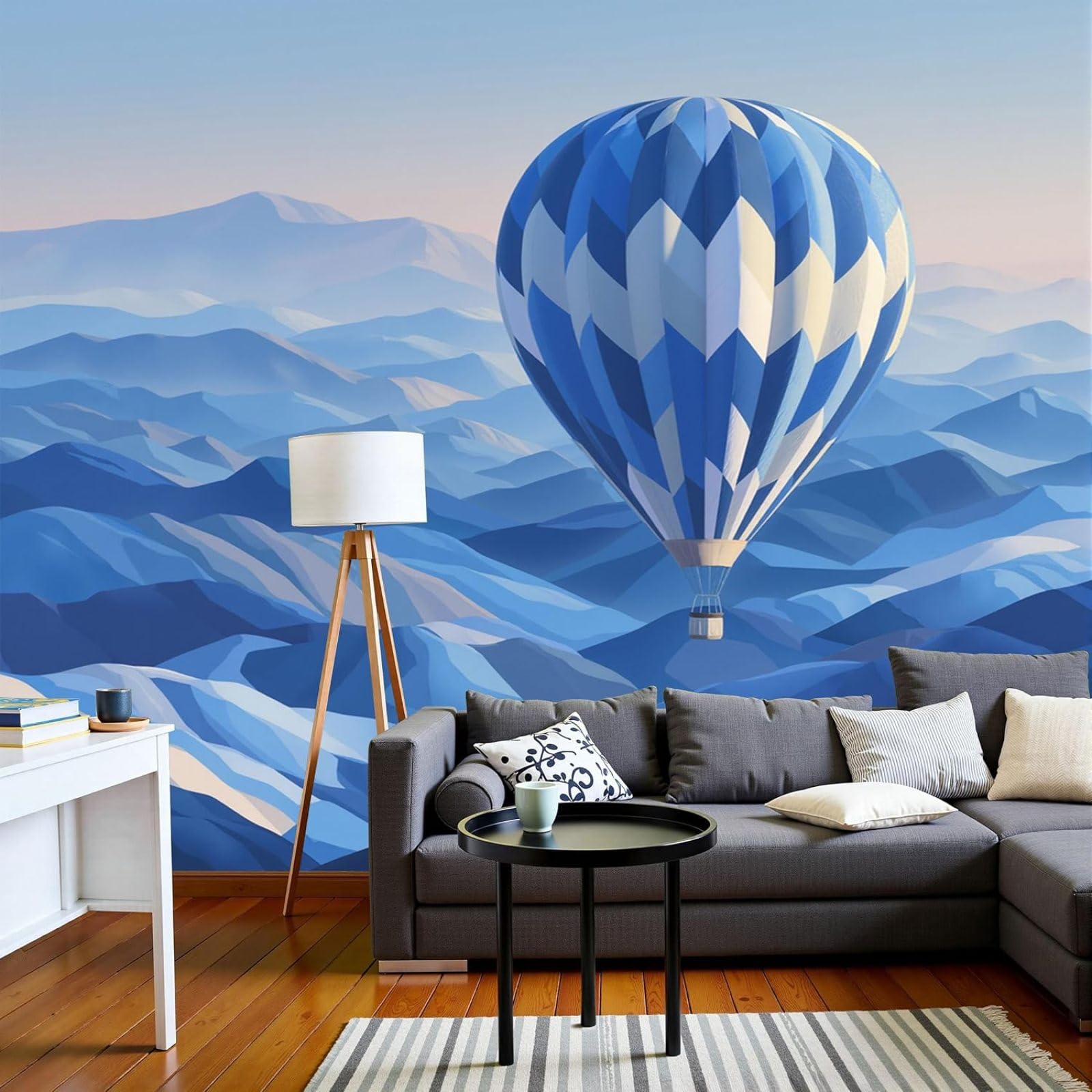 Photo wallpaper simplicity hot air balloon - Modern illustration wall decoration, modern blue non-woven for living room, bedroom, children's room wall decoration, 430cm x 300cm stickers - frameless pa