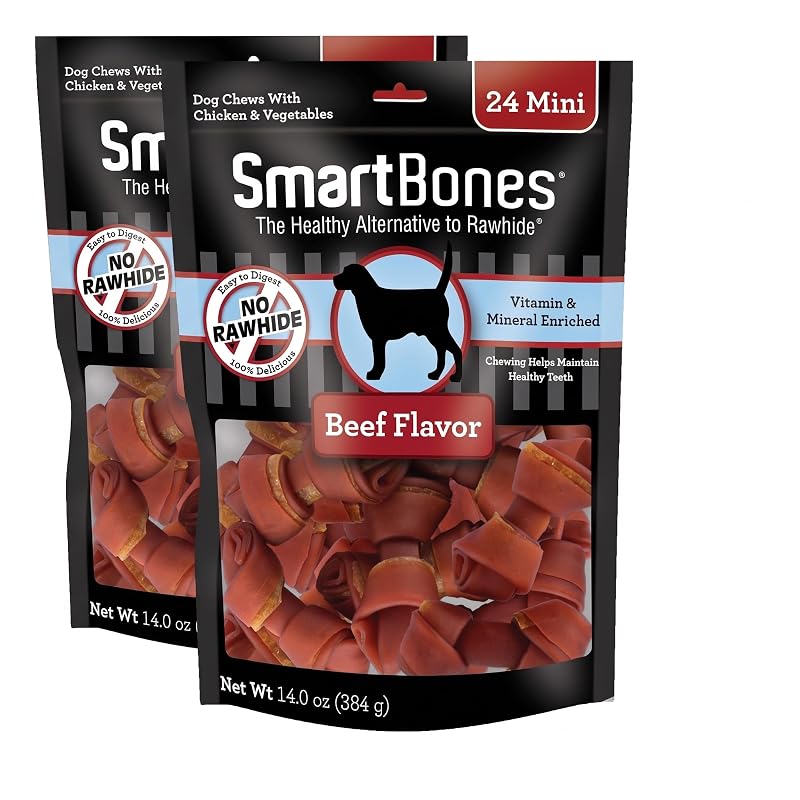 Petisco Mastigável para Cães sem Couro Cru com Carne Bovina SmartBones, 16 g, Pacote com 48