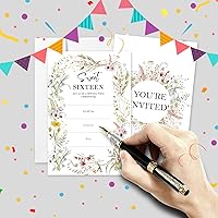 Vista 3 de AEHIE Tarjetas de invitación de flores silvestres para cumpleaños número 16 con sobres, 20 unidades, multicolor