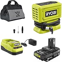 Vista 1 de Buho Cordless Inflator Accessory Bundle - Ryobi 18 Volt High Pressure Inflator 2.0 Ah Battery 18V Charger Tool Bag for Tires and Inflatables