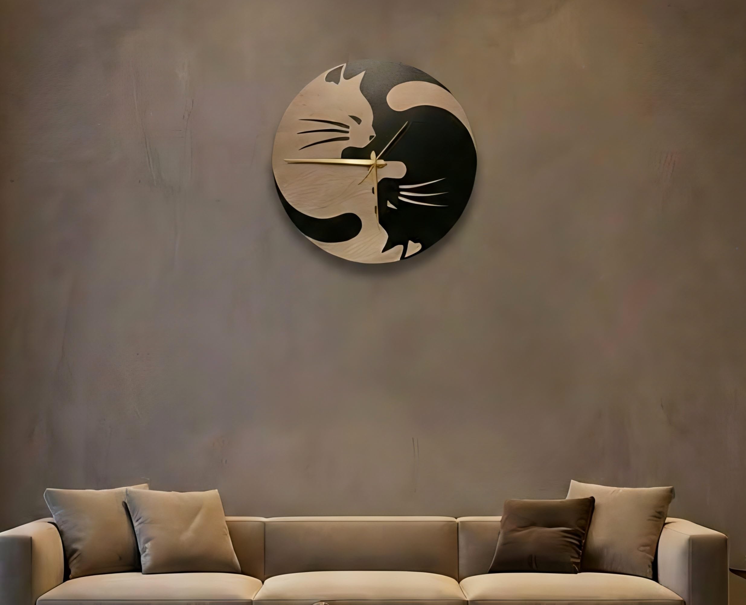 Yin-Yang Cat Wall Clock - Silent Non-Ticking Quartz Movement - Round - Black-image-21