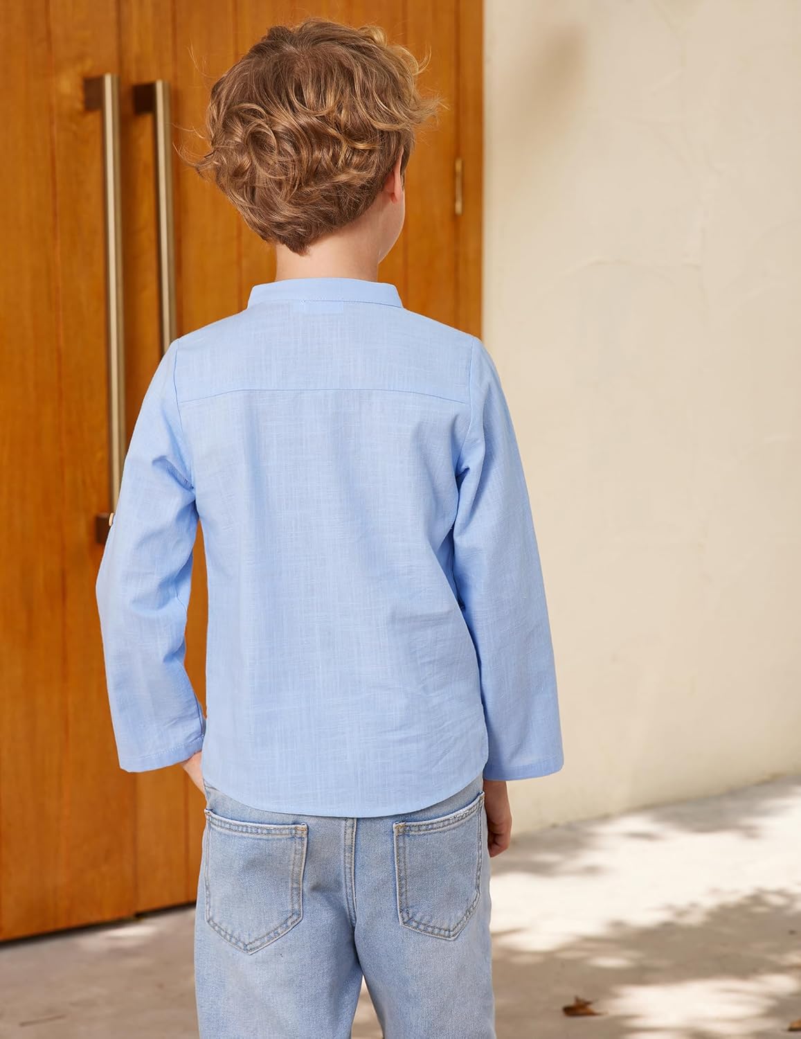 Arshiner Boys Cotton Linen Henley Shirt Button Down Shirt Long Sleeve T Shirt Beach Shirt Tee Casual Solid Tops - Image 4