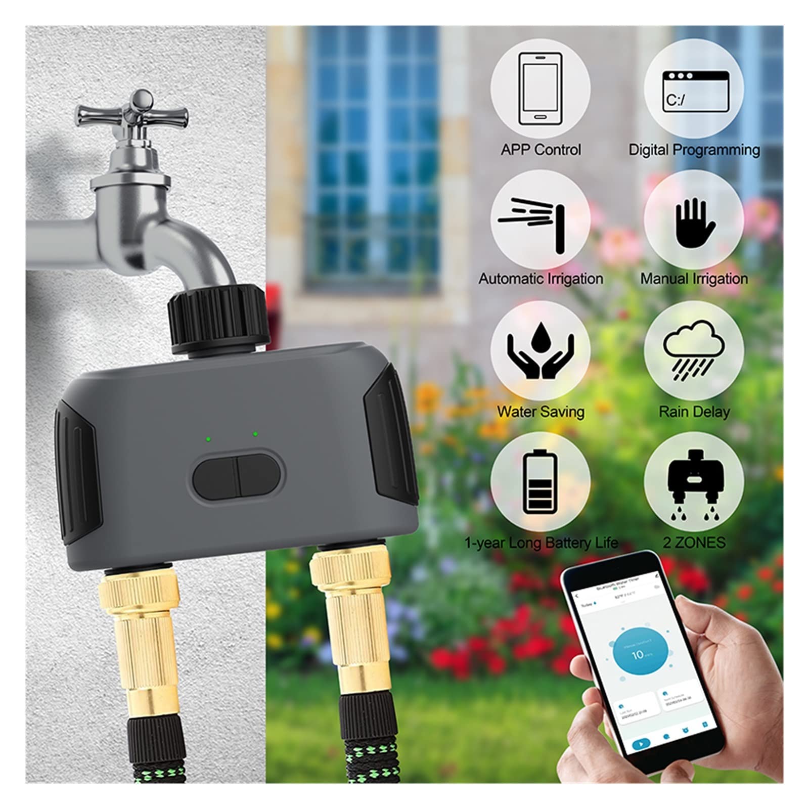 Valvola Irrigatrice Wi-Fi DollaTek - Controllo Da Telefono, Timer, Ritardo Pioggia, Per Giardino E Orto