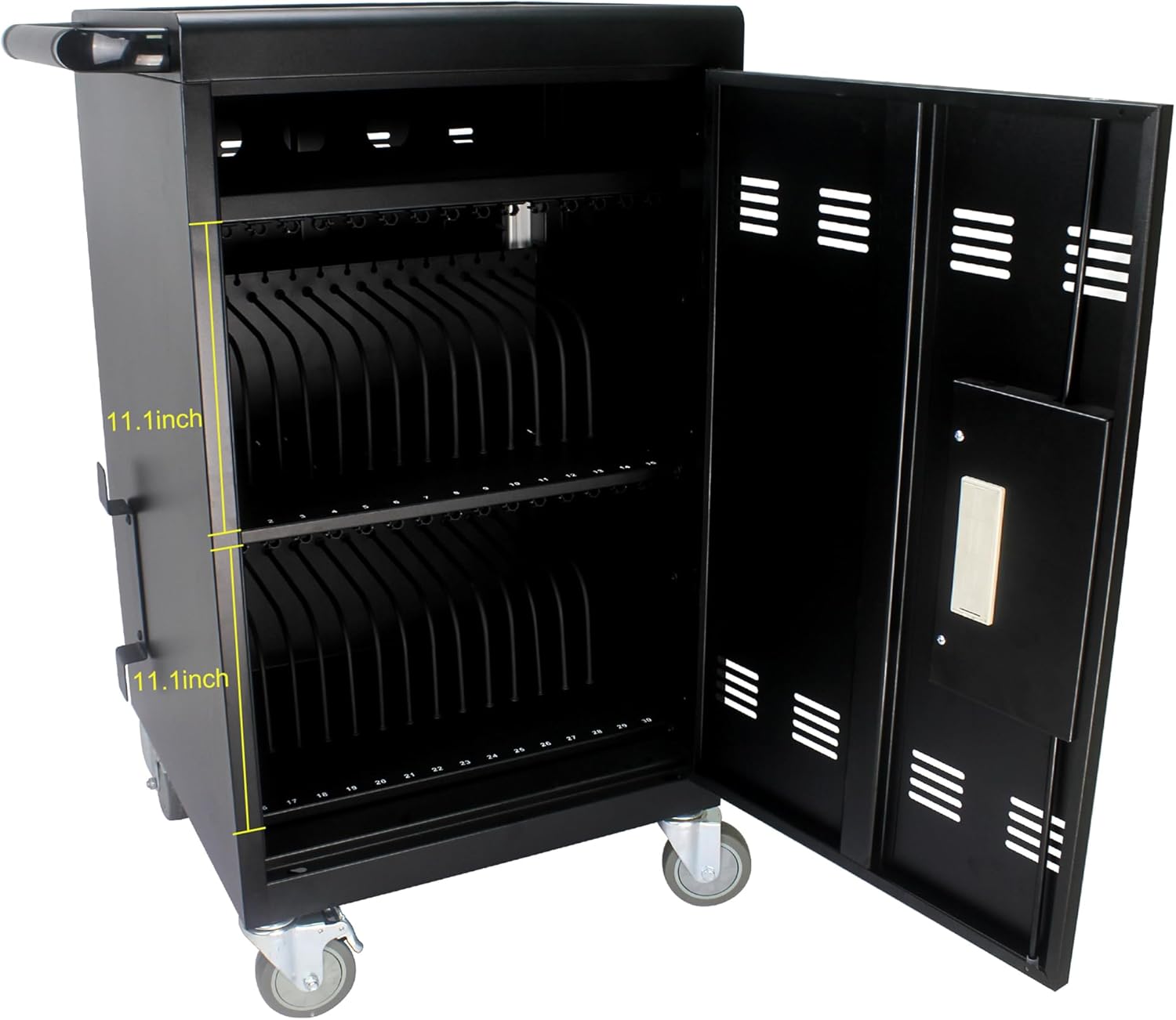 30 Devices Mobile Charging Cart and Cabinet, Laptop Charging Storage Cart, Combination Locks for Front Doors, Easy Cables Manage, Up to 16.3" Screen for Tablets Laptops, Laptop and Chromebook,Black