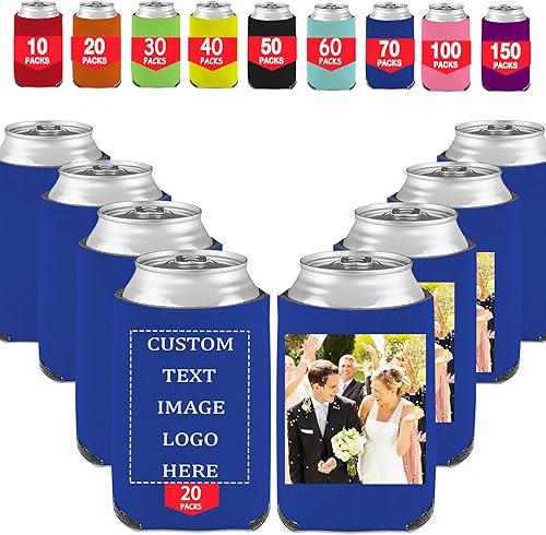 20 fundas personalizadas para latas de cerveza, a granel, aisladas, con logotipo, foto, texto, para bodas, fiestas de cumpleaños