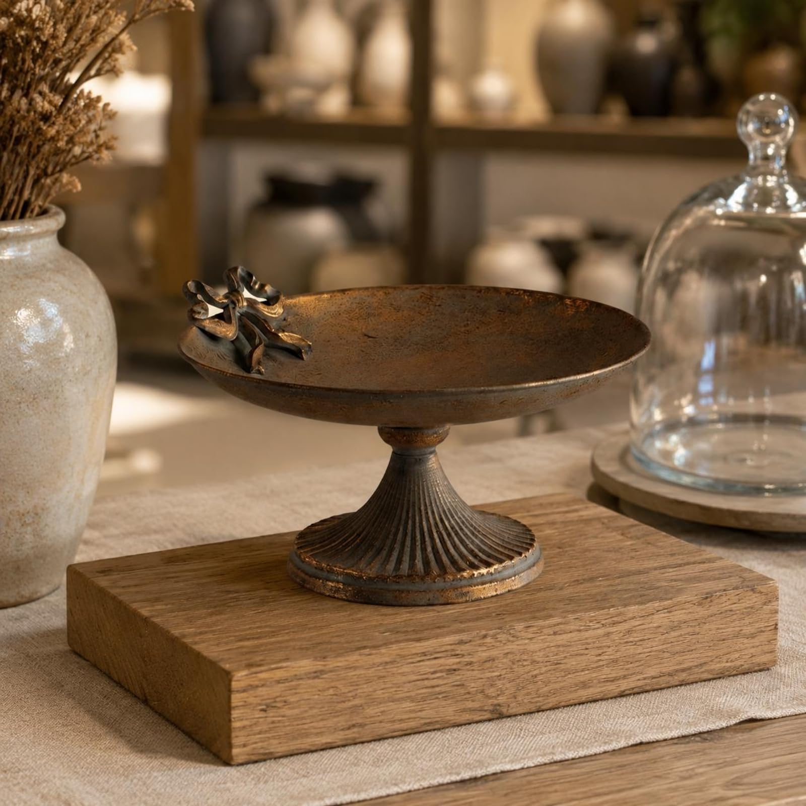 Dekotablett Vintage Eisen Schale Podest Schüssel Ablageschale mit Detailreicher Seitenverzierung Und Robustem Material aus Schmiedeeisen für Wohnzimmer Vitrine Konsolentisch Heimdekoration