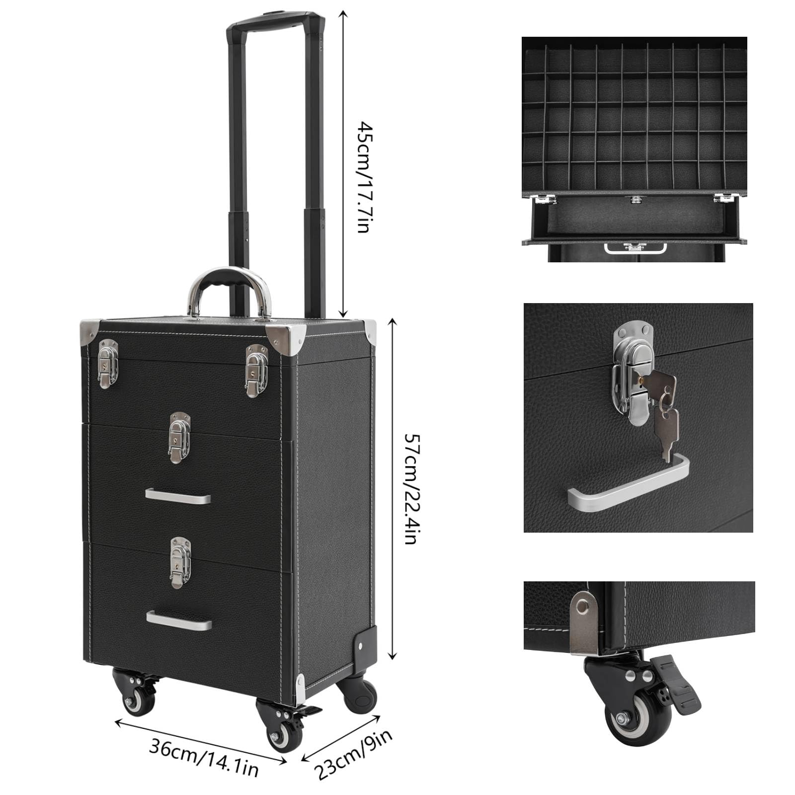 Estuche para cosméticos con Ruedas de Gran Capacidad, Estuche de Viaje con Ruedas, Caja de Almacenamiento móvil, Estuche de Maquillaje Multifuncional, Organizador de Herramientas