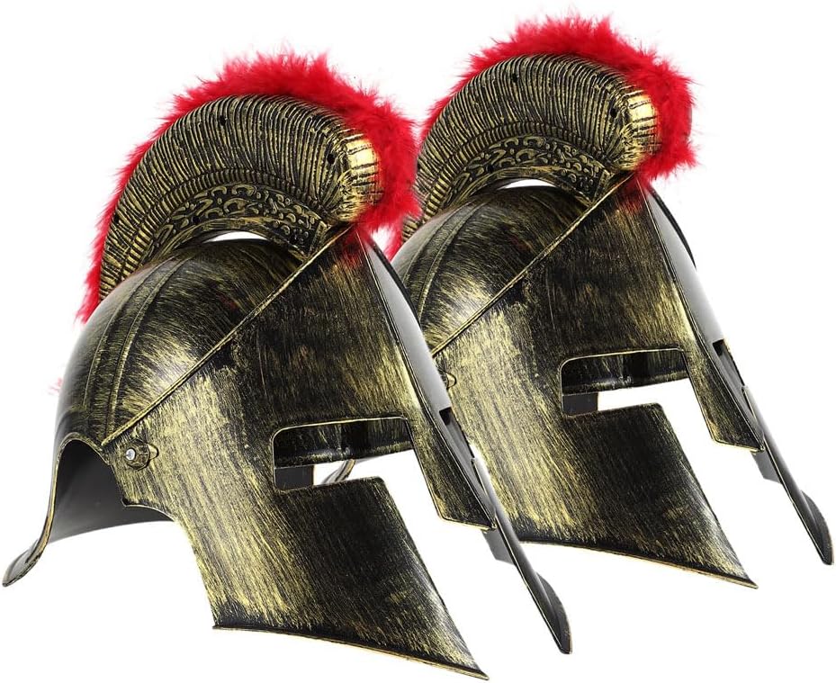 Vaguelly 2pcs Roman Helmet: Medieval Helmet Warrior Headwear Viking Costume Supplies For Halloween Party Cosplay Masquerade Stage Performances