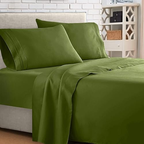 Clara Clark  Supreme 1500 Collection - Juego de sábanas de 4 piezas, tamaño King, color verde cala