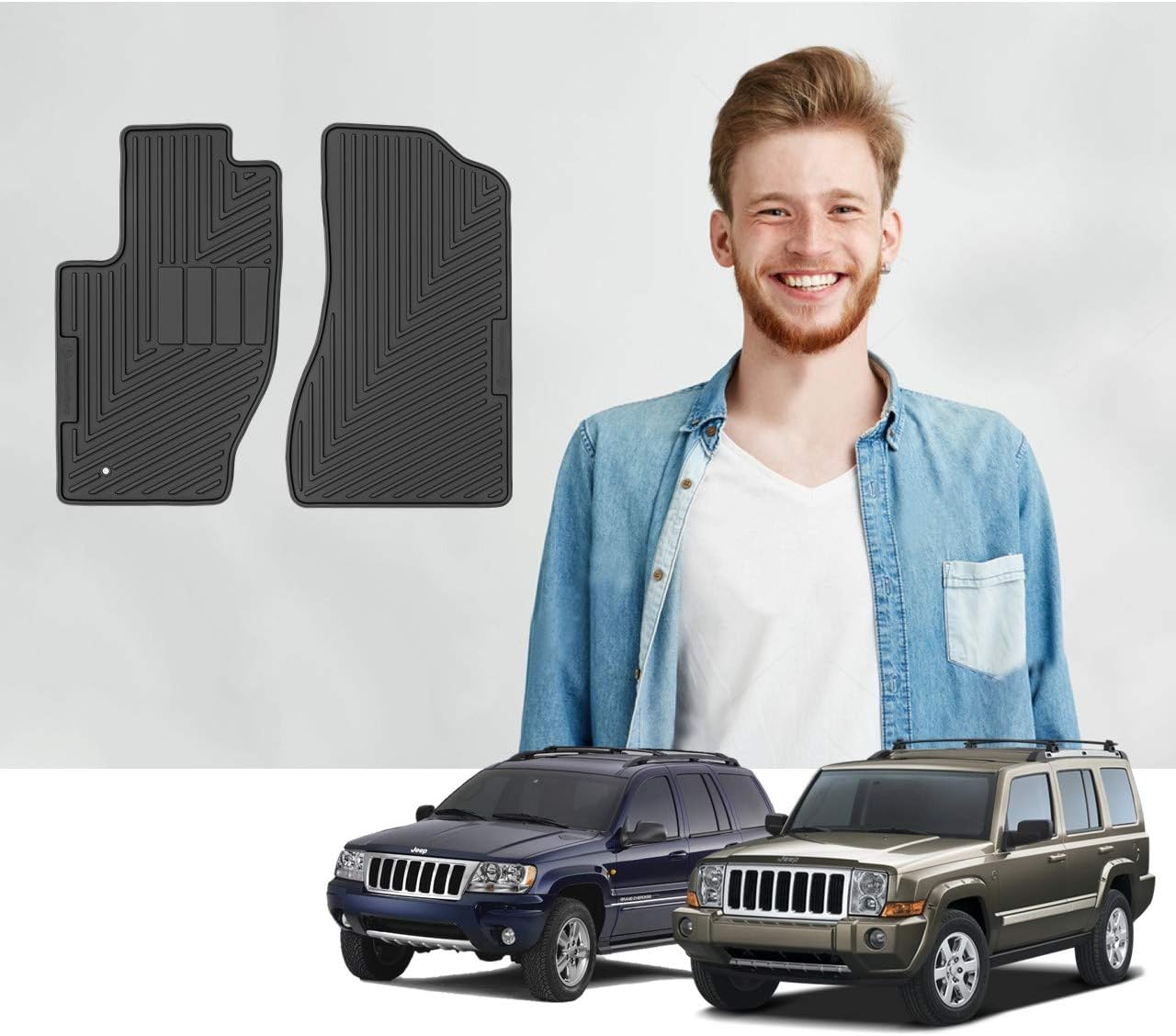 Custom Fit Jeep Commander 2006 2007 2008 2009 2010 & Grand Cherokee 1999 2000 2001 2002 2003 2004 2005 2006 2007 2008 2009 2010 Car Floor Mats - All Weather Protection - Front Row Only (2pcs) (Black)