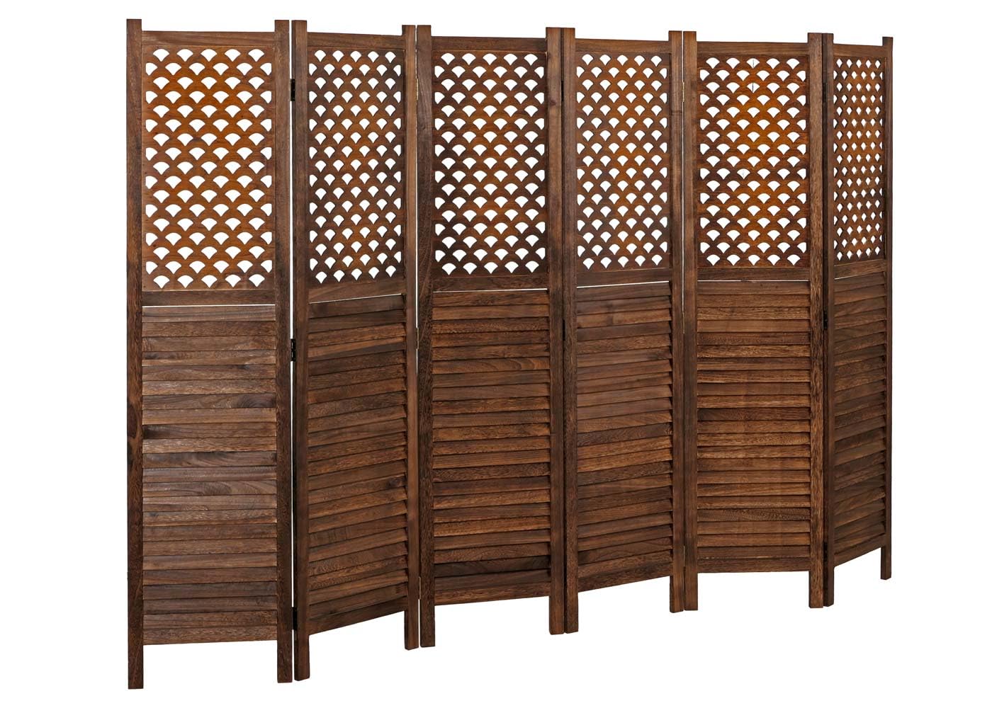 Mendler Paravent HWC-A84, Ornamente 170x245cm - braun