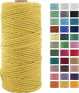 JeogYong Cuerda Macrame, Hilo Cordón Algodón Natural Grueso Cordón Macramé, para Tapices, Colgadores Plantas, Manualidades Bricolaje, El Hogar Decoracion, Envoltura Regalos 3mm x 100m (Amarillo)