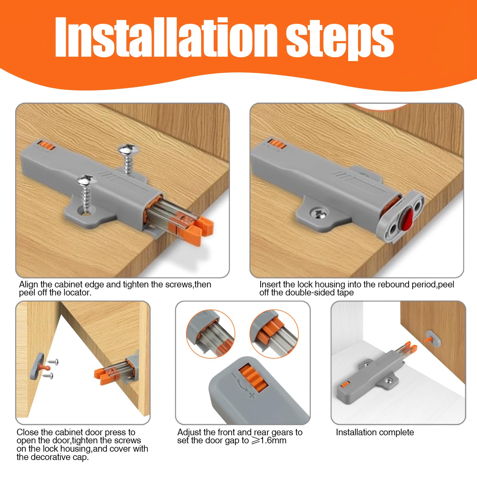 6 Stück Schranktüröffner Push to Open, Drucköffner Schrank Heavy Duty Push Open Türöffner 30N Schranktür Drucktüröffner für Groß Schränke Küche Freigabe Schnapper