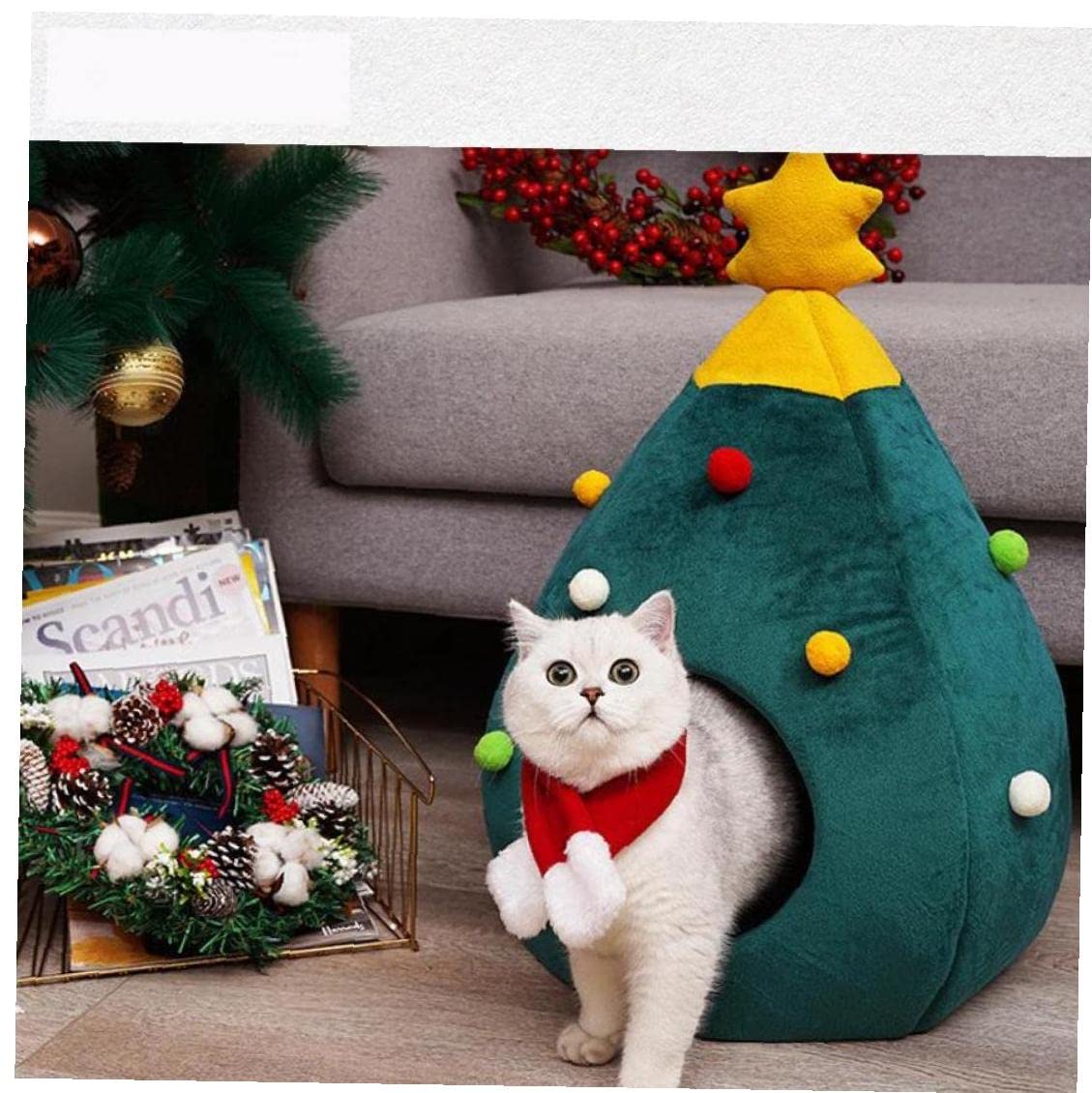 Nid chat semi-fermé d'hiver - Cave pour chaton et chiot avec maison 48cm