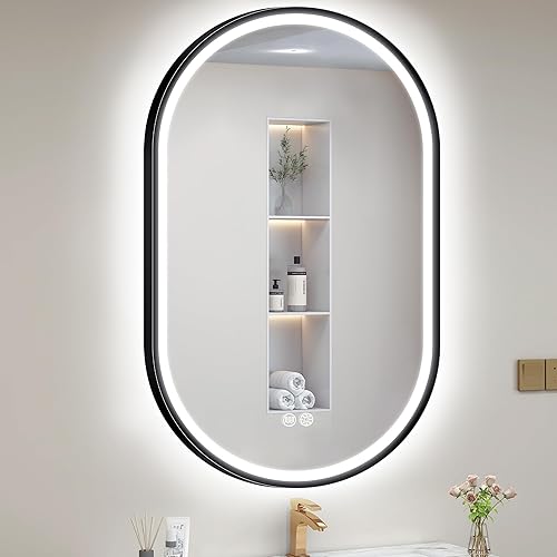 Miniatura 16 de S'bagno Espejo LED Dorado de 32X24 para baño con luz frontal y retroiluminación, espejo de baño LED con marco de metal, antivaho, regulable