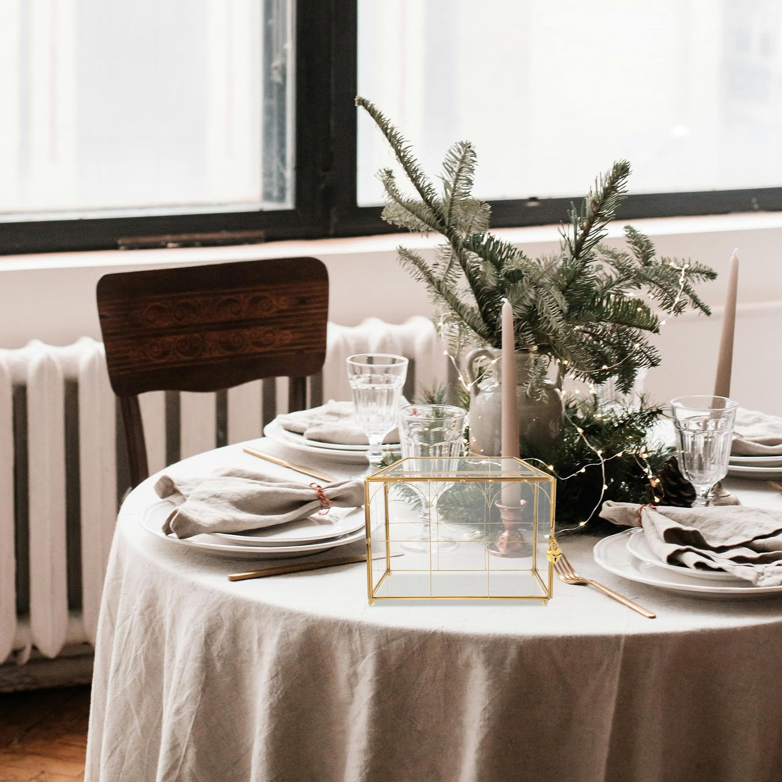 VALICLUD Hochzeitskartenbox aus Klarem Glas mit Schloss und Kartenschlitz Robuste Aufbewahrungsbox für Hochzeit Party Abschlussfeier Sichere Ordentliche Kartenablage Wiederverwendbarer