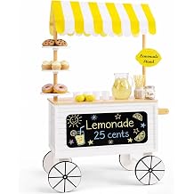 Best Choice Products Play Kitchen Outdoor Lemonade Stand for Kids with Canopy, Pretend Play Food Stand Toy, Chalkboard, Rolling Wheels, 8Pcs, Backyard Kitchen Playset for Toddlers Boys Girls