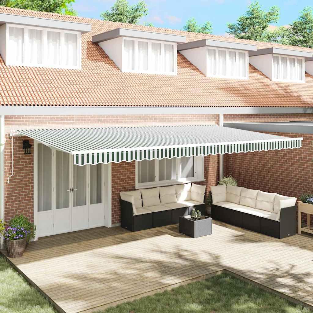 Générique Auvent Rétractable 600 × 300 cm Vert et Blanc,Stores extérieurs,3331695