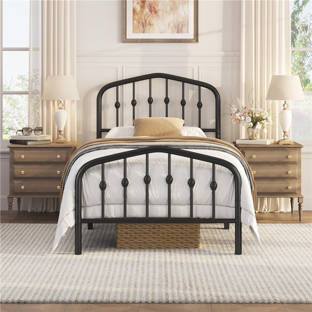 Yaheetech Twin Bed Frames Metal Platform Bed with Victorian Style Wrought Iron Headboard and Footboard/Easy Assembly/No Box Spring Needed/Black Twin Bed