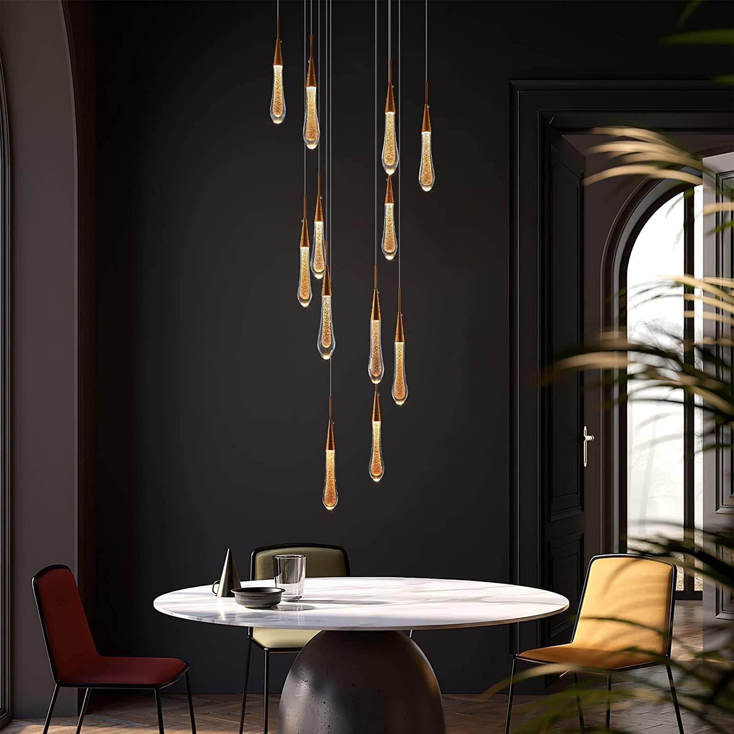 Luminaires de cuisine plafond dimmable LED moderne or suspension 12 lumières