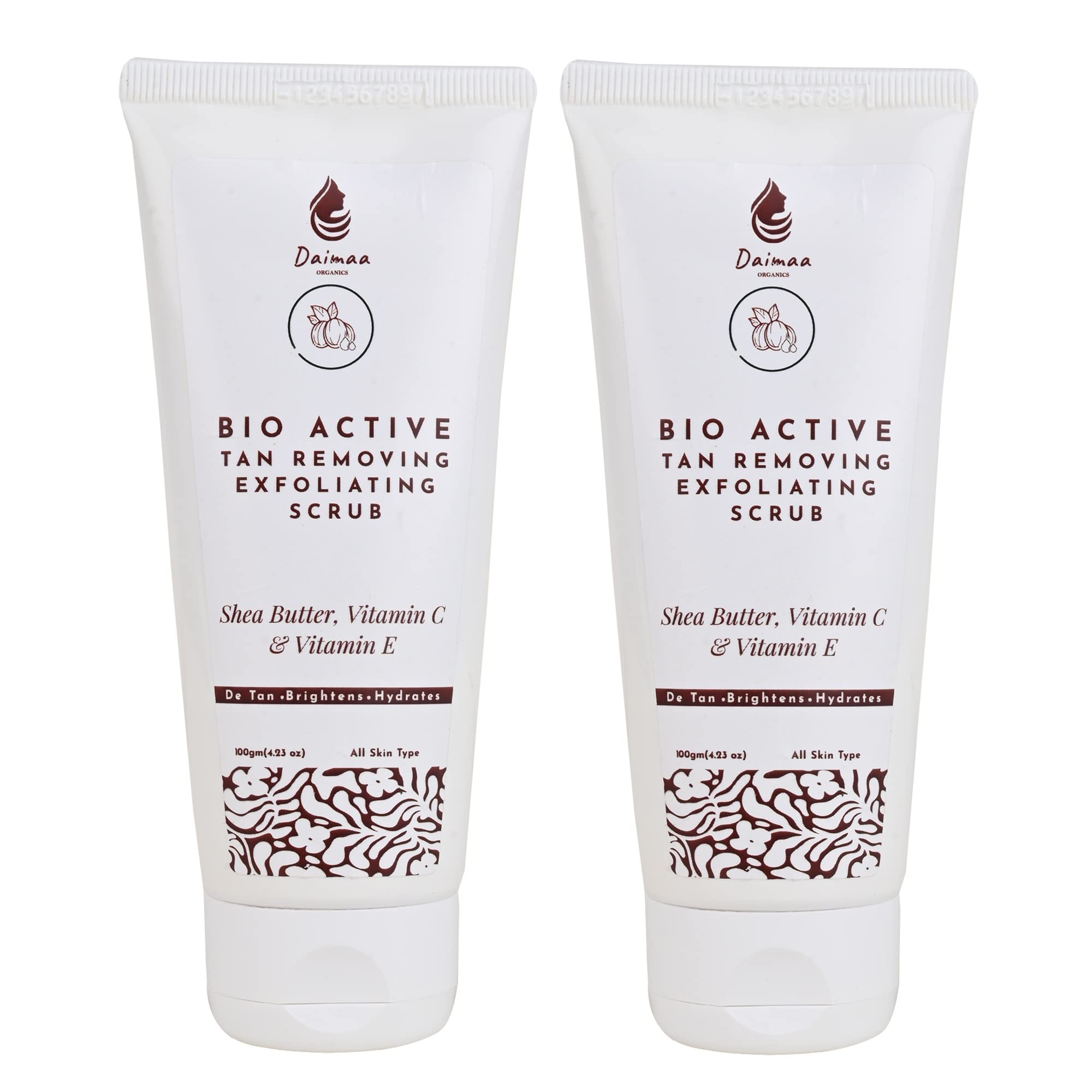 Bio Active Tan Removing & Exfoliating Scrub with Shea Butter & Vitamin C, Glow, Brightens, Lightens & Removes Tan & Dirt, Unisex, 200 ML Pack of 2