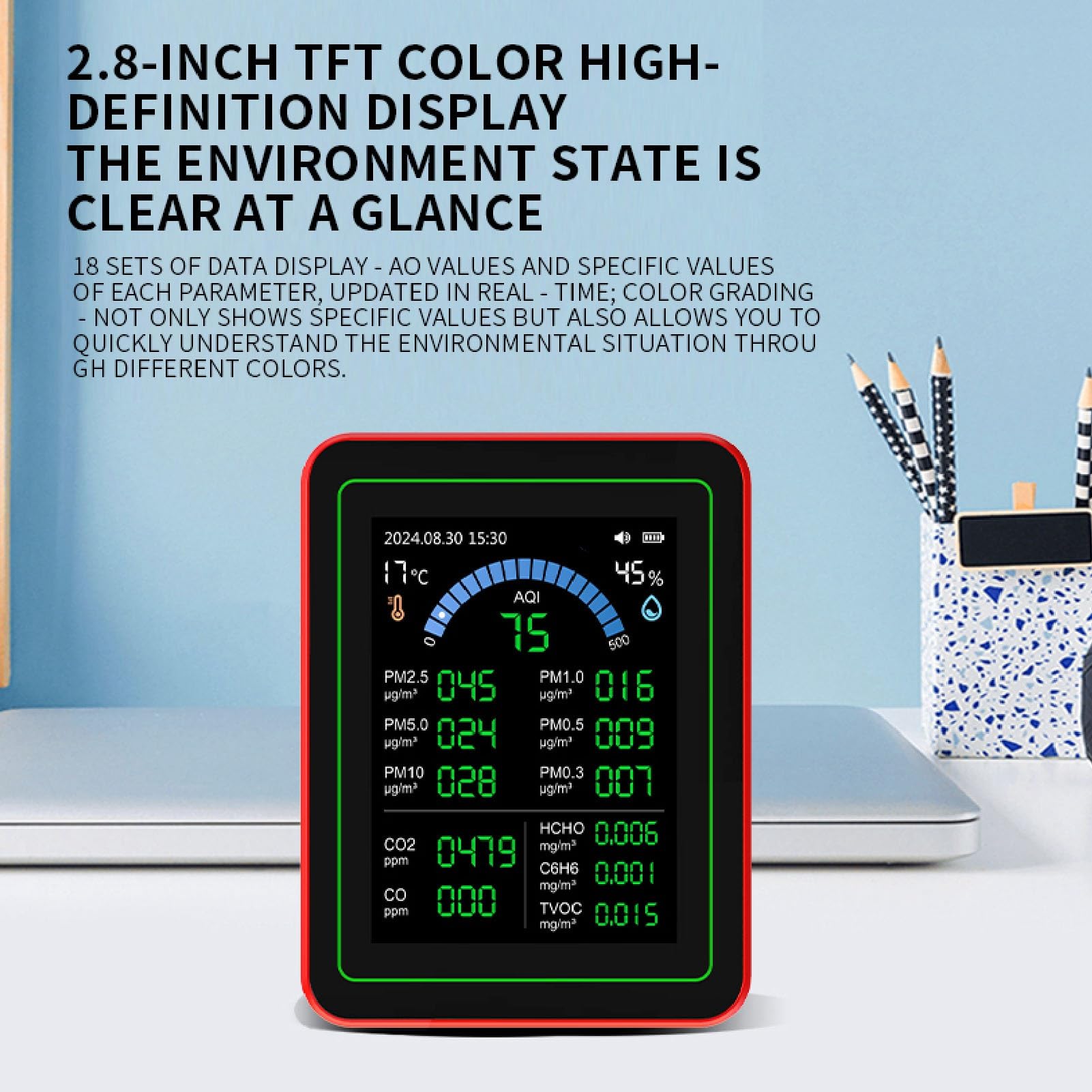 Sxhlseller Montage de qualité d'air Portable, Testeur de Compteur de qualité d'air alimenté à Batterie Facile de Lecture C Charge C Charge Précise Multifonction Multifonction pour la Maison